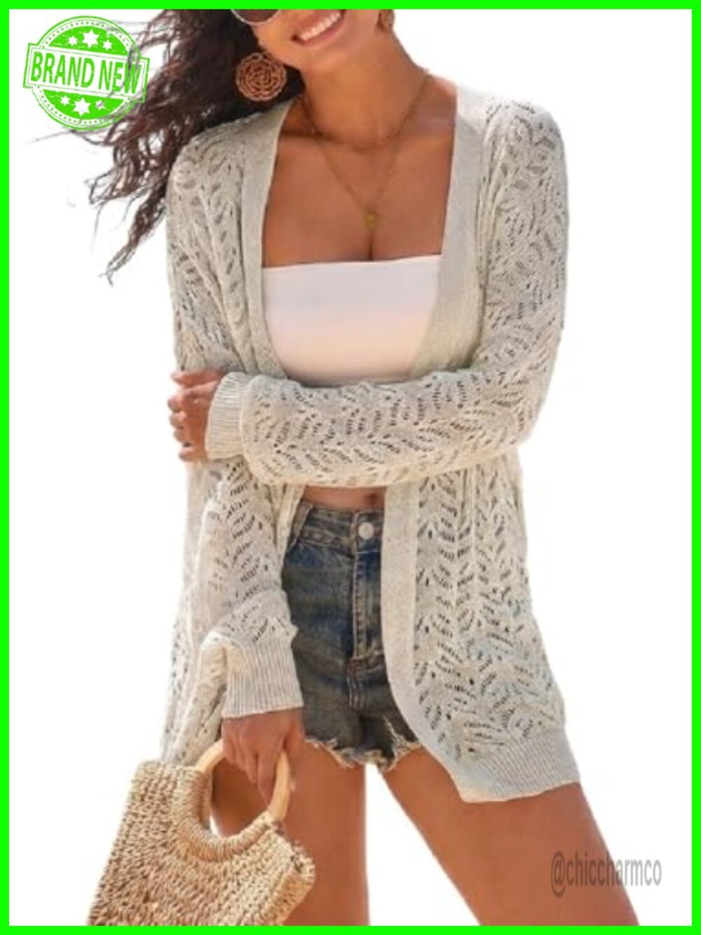 Oversized Crochet Linen Blend Cardigan Lightweight Summer Beach Cover Up